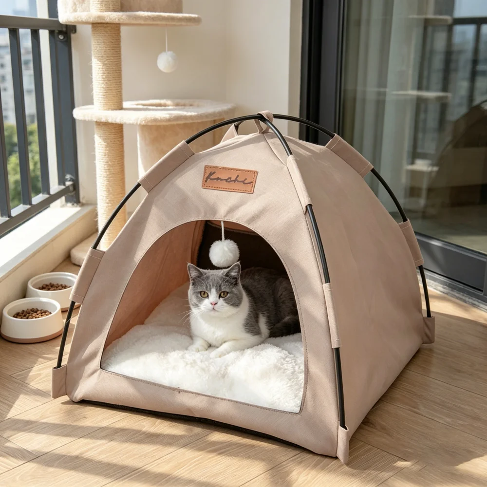 Casa para mascotas desarmada mostrando piezas