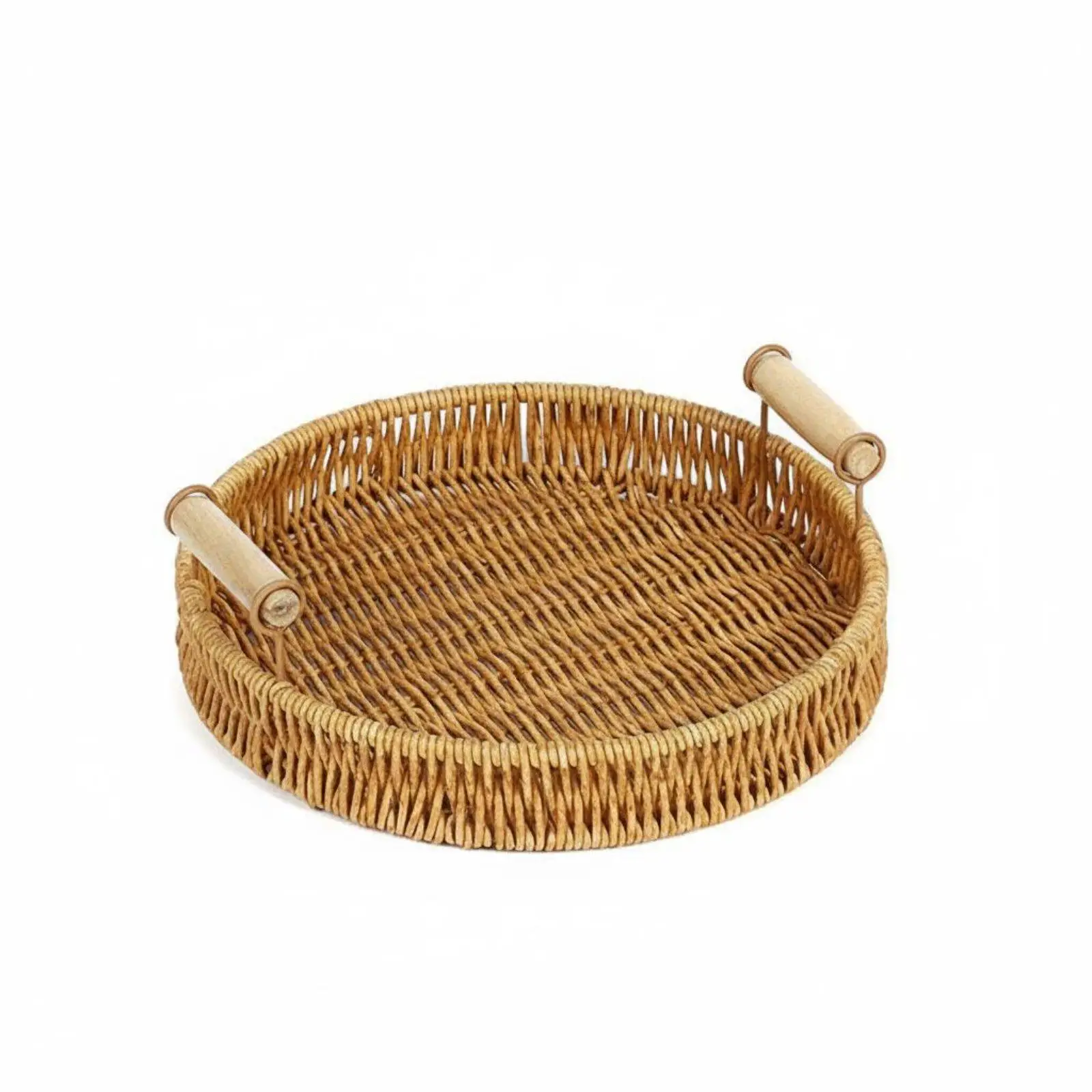 Bandeja decorativa rústica de ratán con asas de madera - imagen 3