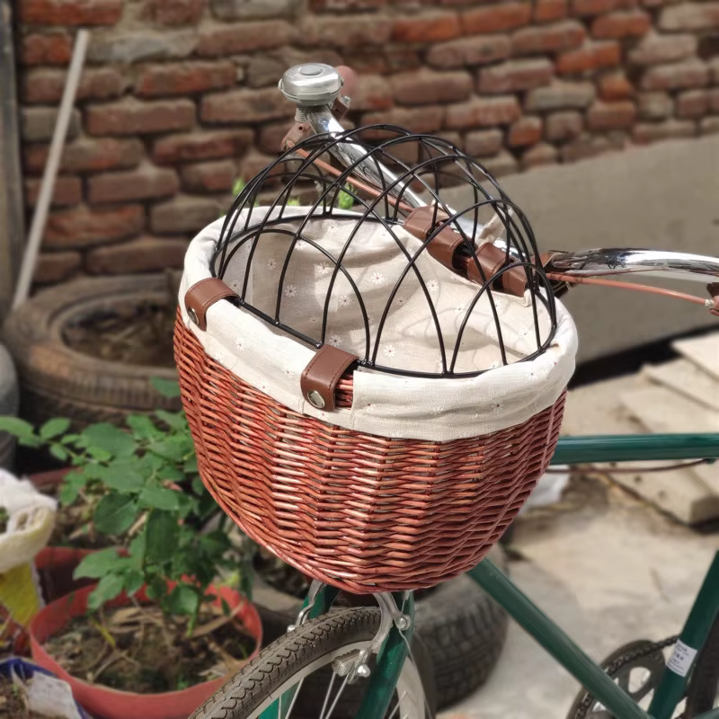 Cesta tejida ratán para perros y gatos con cubierta de hierro - imagen 3