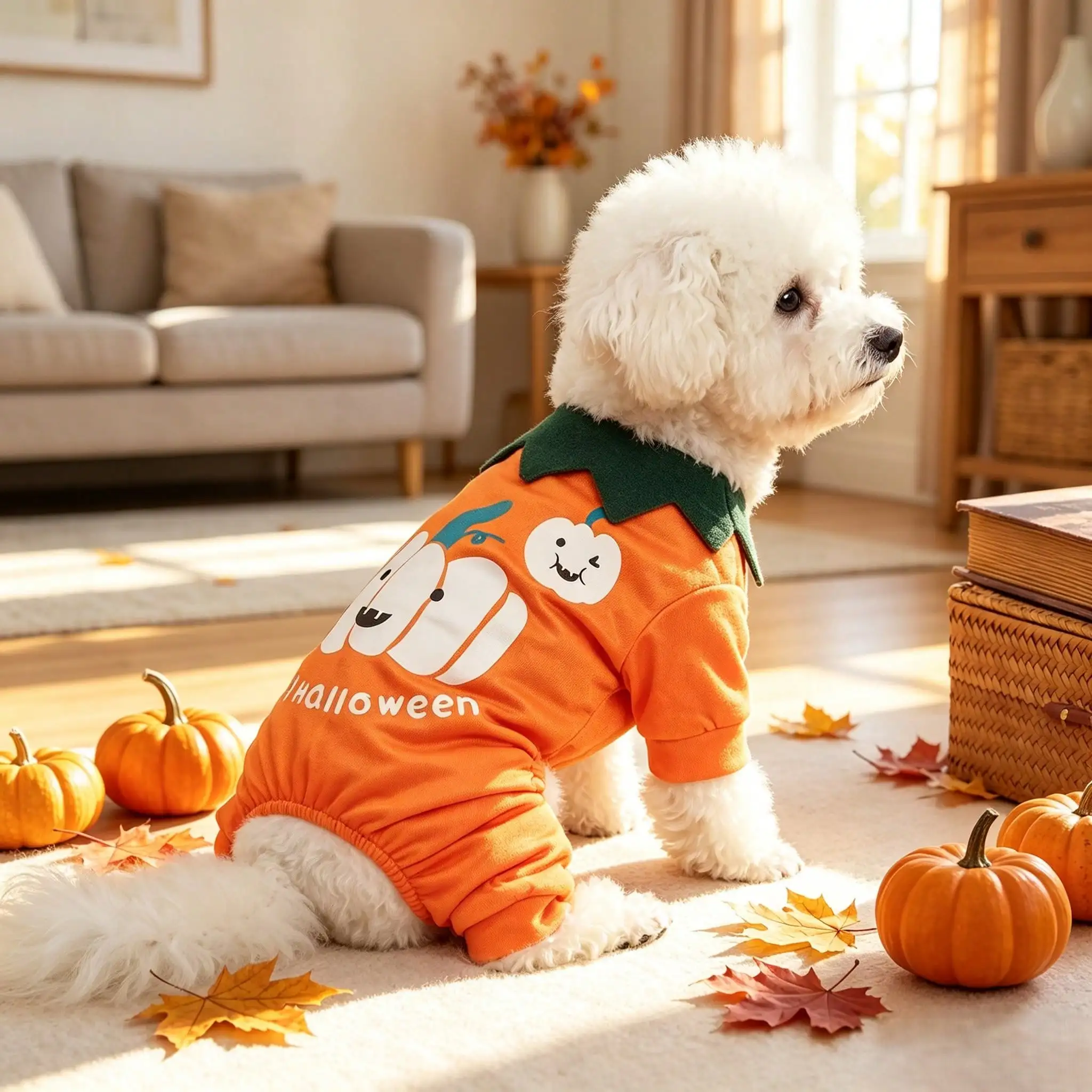 Pijama Mono Halloween para Perros y Gatos – Estampado Calabaza, Ropa Cálida - imagen 2