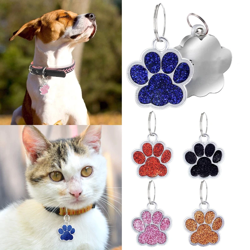 Etiqueta de collar con huella y brillo