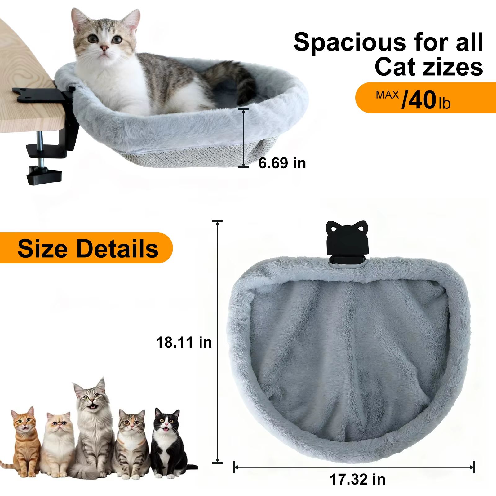 Hamaca de escritorio suave para gatos con abrazadera ajustable