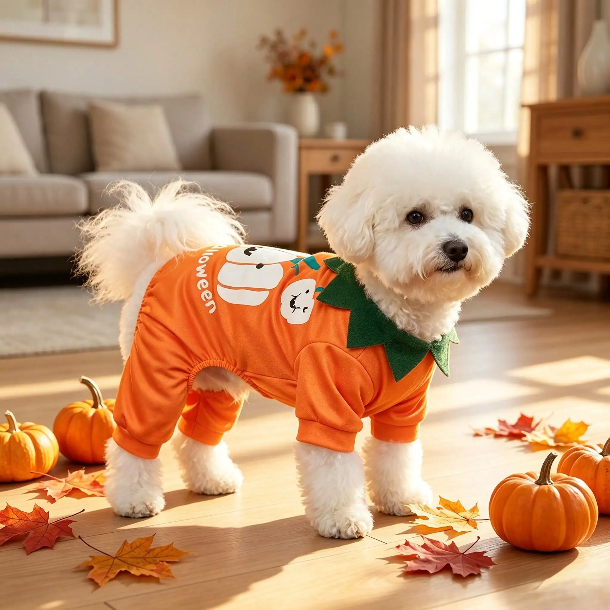 Pijama Mono Halloween para Perros y Gatos – Estampado Calabaza, Ropa Cálida - imagen 5