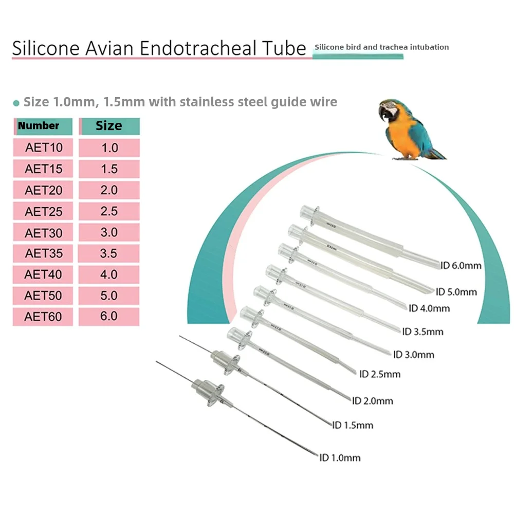 Kit completo de tubos endotraqueales de silicona para aves