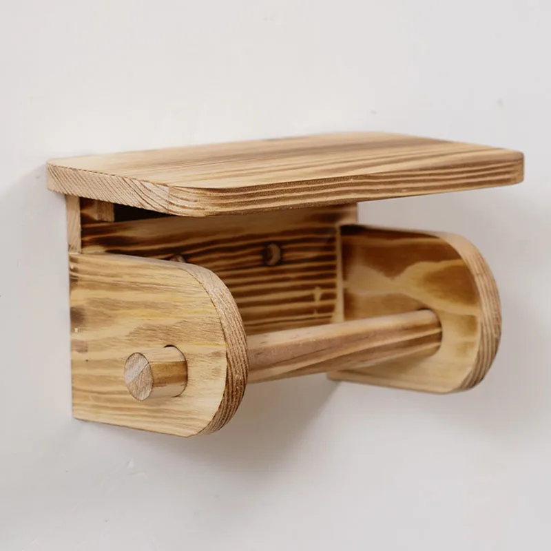 Portarrollos de papel para baño con estante y dispensador madera
