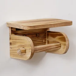Portarrollos de papel para baño con estante y dispensador madera