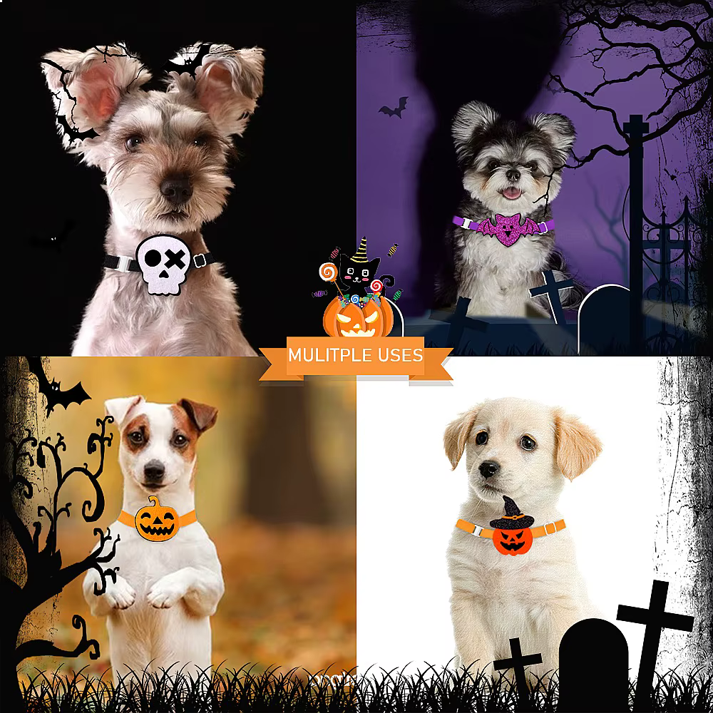 Halloween para perro: collar ajustable con lazo esqueleto y calabaza - imagen 2