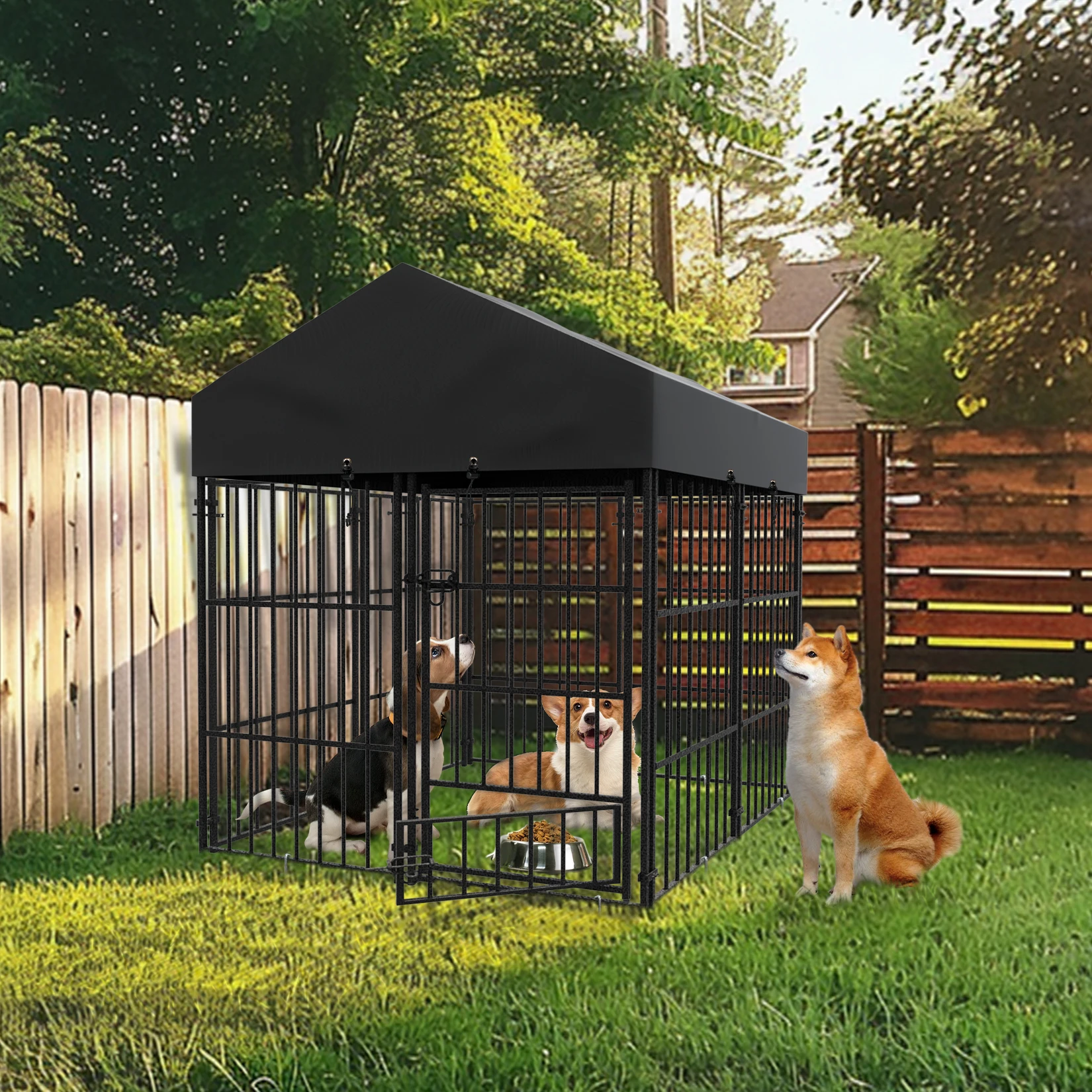 Corral para perros resistente de malla metálica soldada con techo - imagen 2