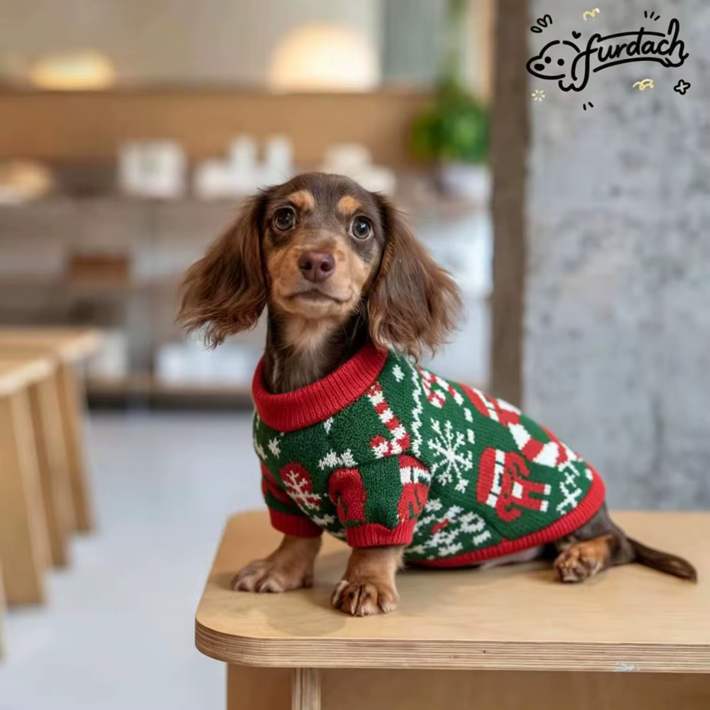 Abrigo de invierno navideño festivo para perro Dachshund salchicha