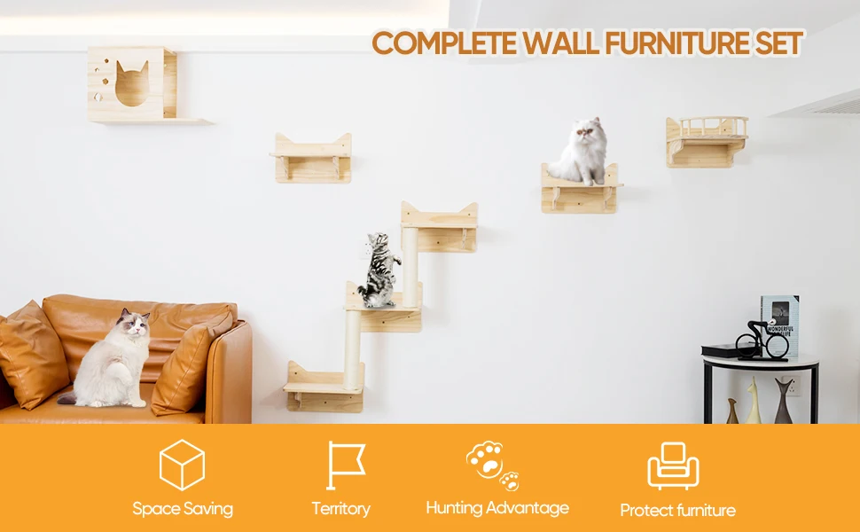 Árbol rascador de pared en madera natural para gatos
