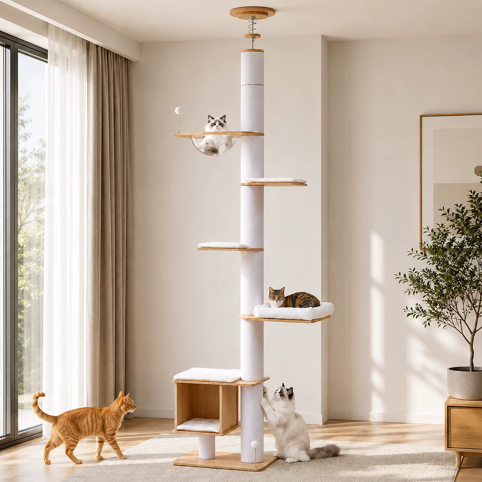 Árbol rascador para gatos extensible de piso a techo, sisal - imagen 4