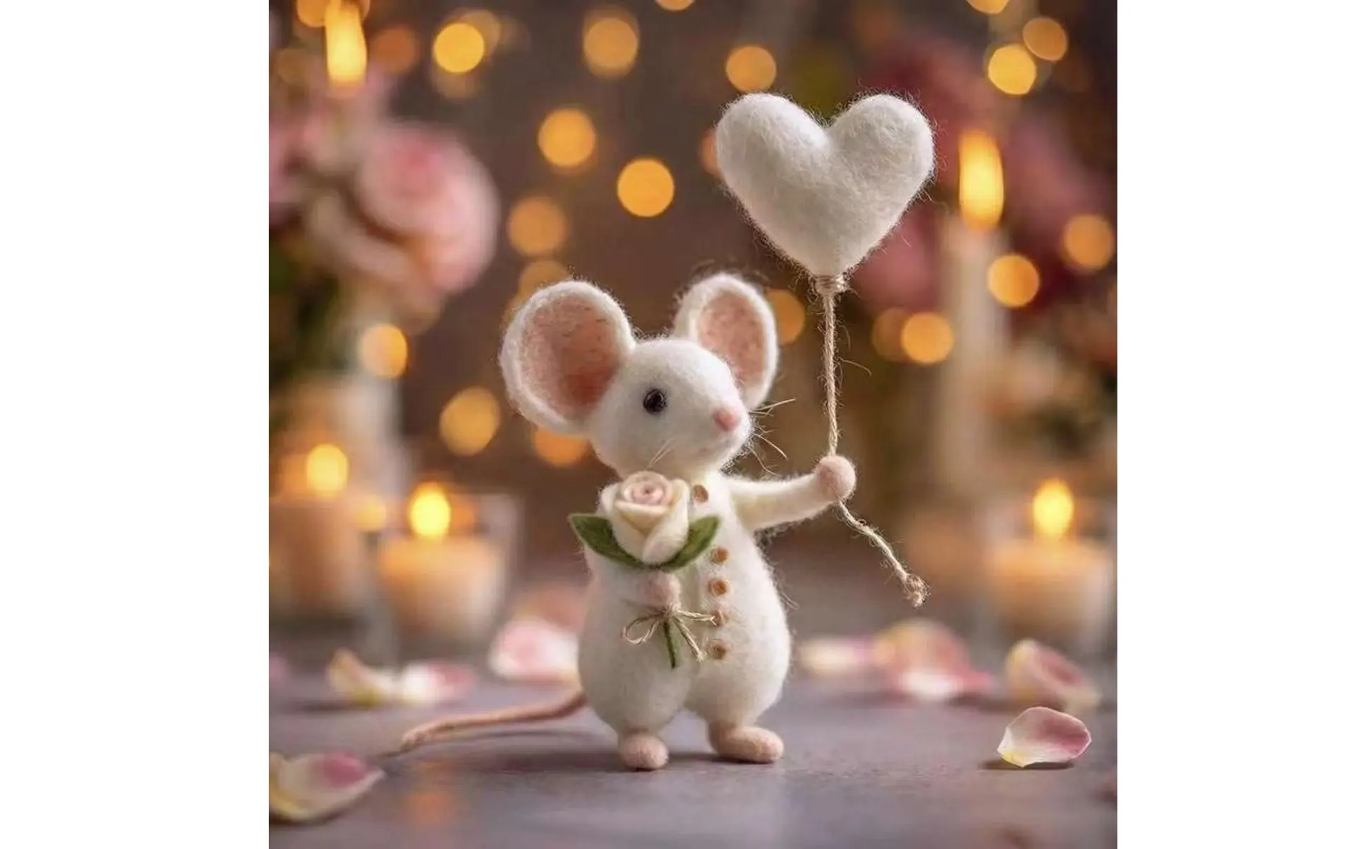 Ratón de fieltro con globo corazón