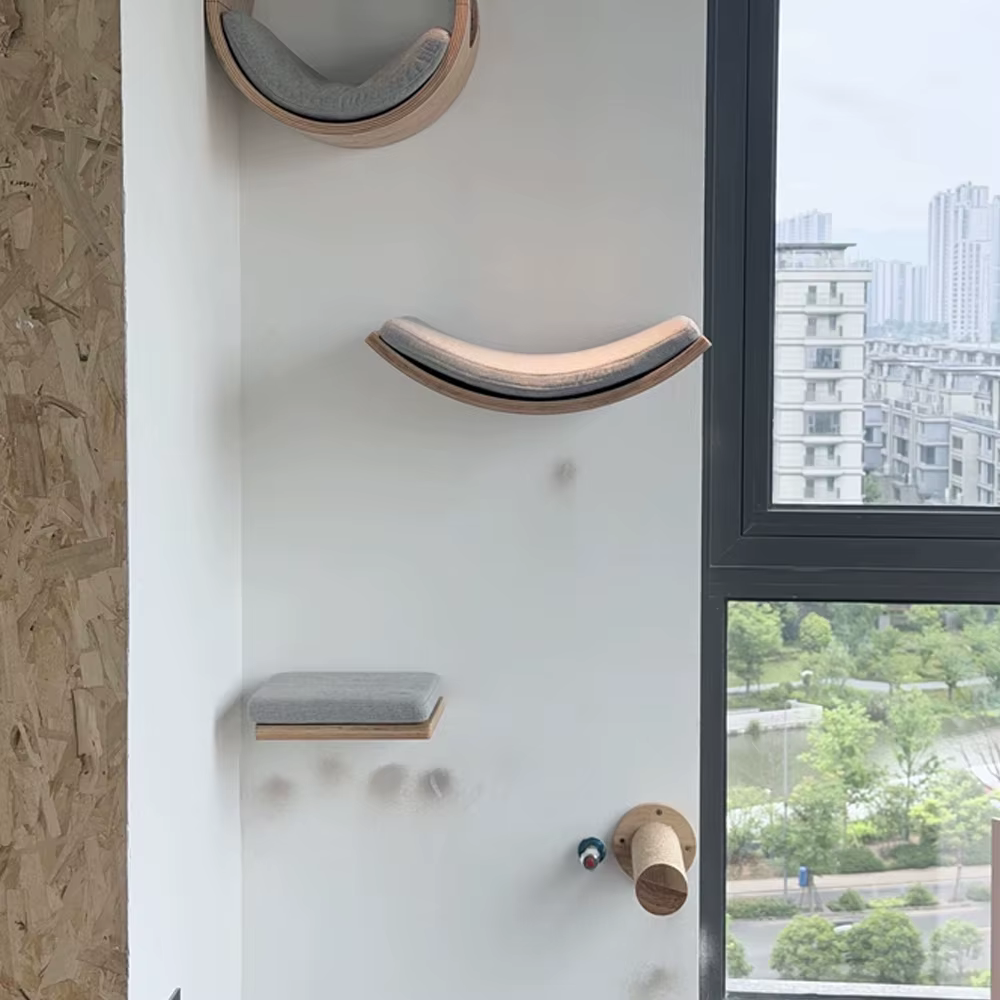 Árbol para gatos de madera de pared con hamaca y casa - imagen 4