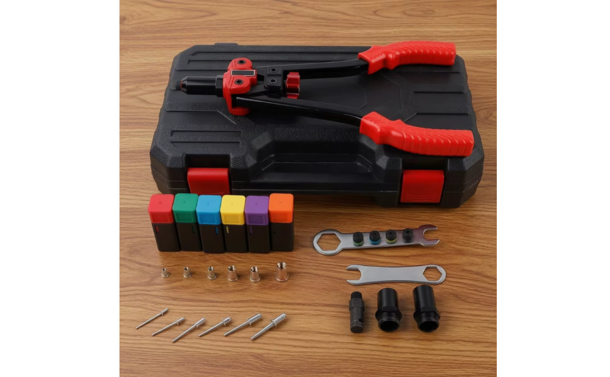 Remachadora manual con mangos texturizados y cabezal ajustable