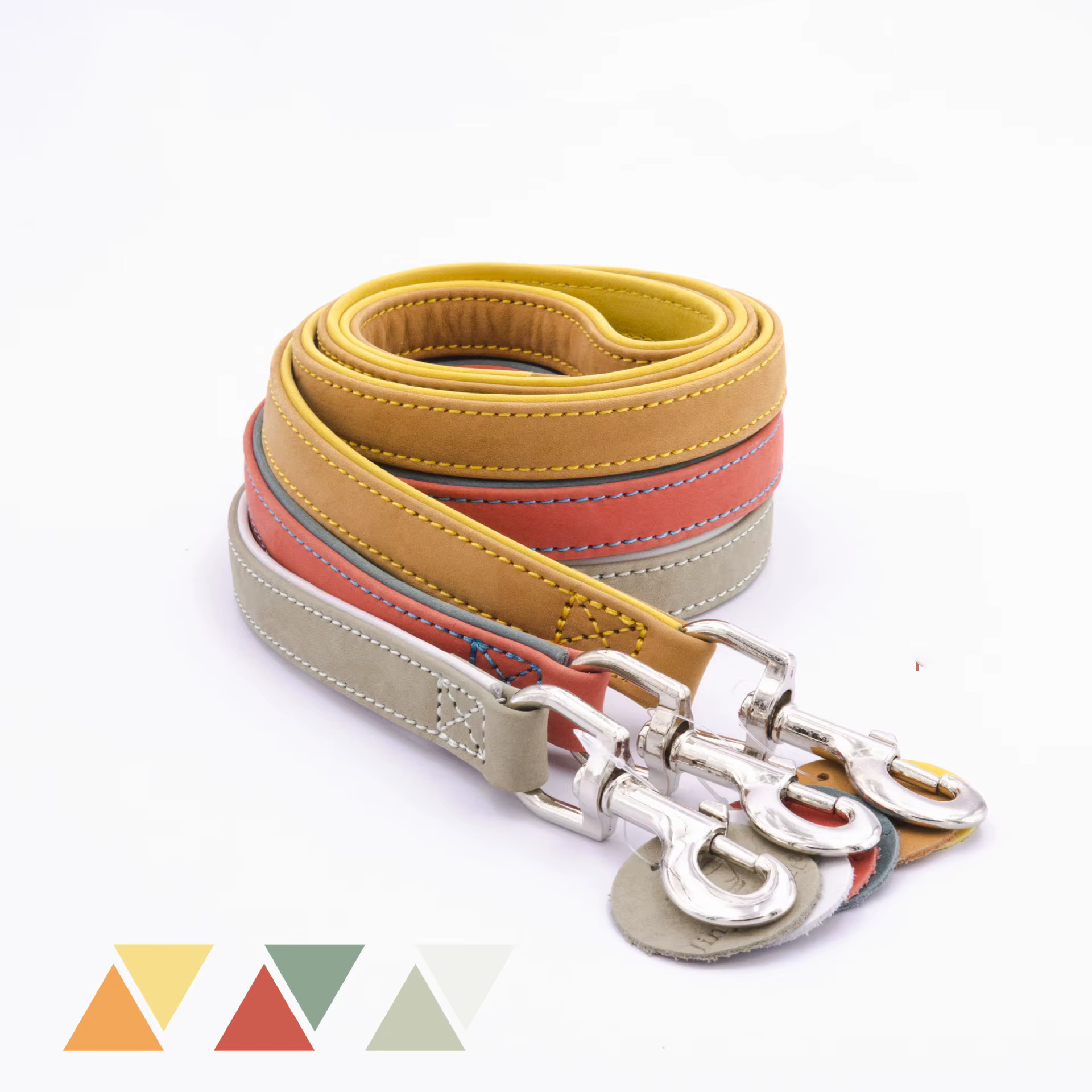 Set collar y correa perro cuero genuino bicolor con doble gancho - imagen 3