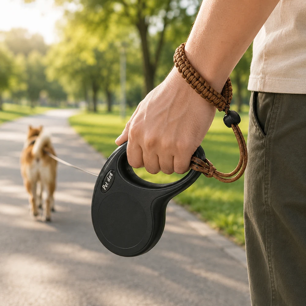 Correa retráctil automática con seguridad para perros y gatos, muñeca