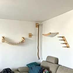 Parque trepador de pared para gatos: rascador con hamaca y casa
