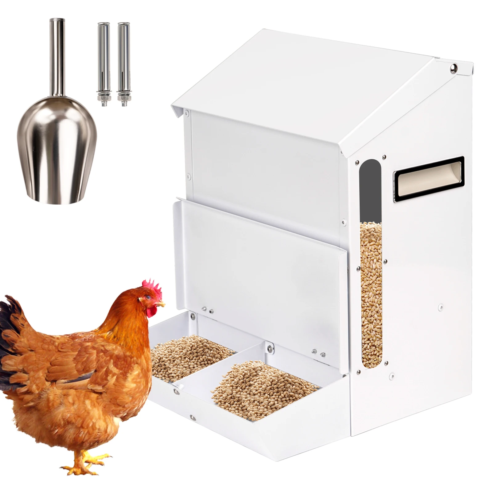 Comedero galvanizado para gallinas vista frontal