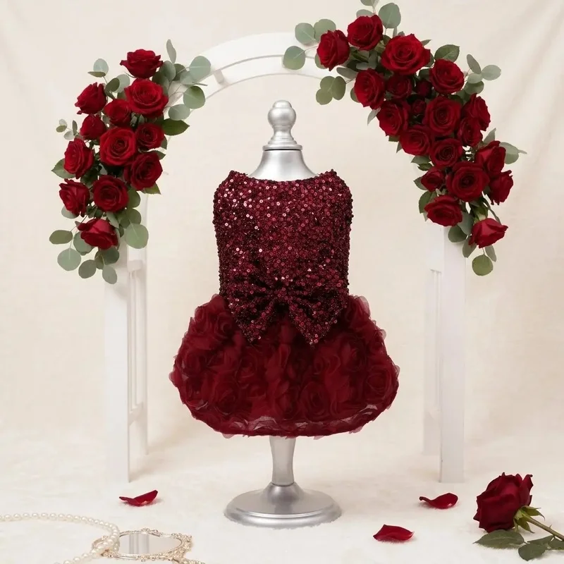 Vestido para gatos y perros - Malla elegante con lentejuelas y lazo - imagen 3