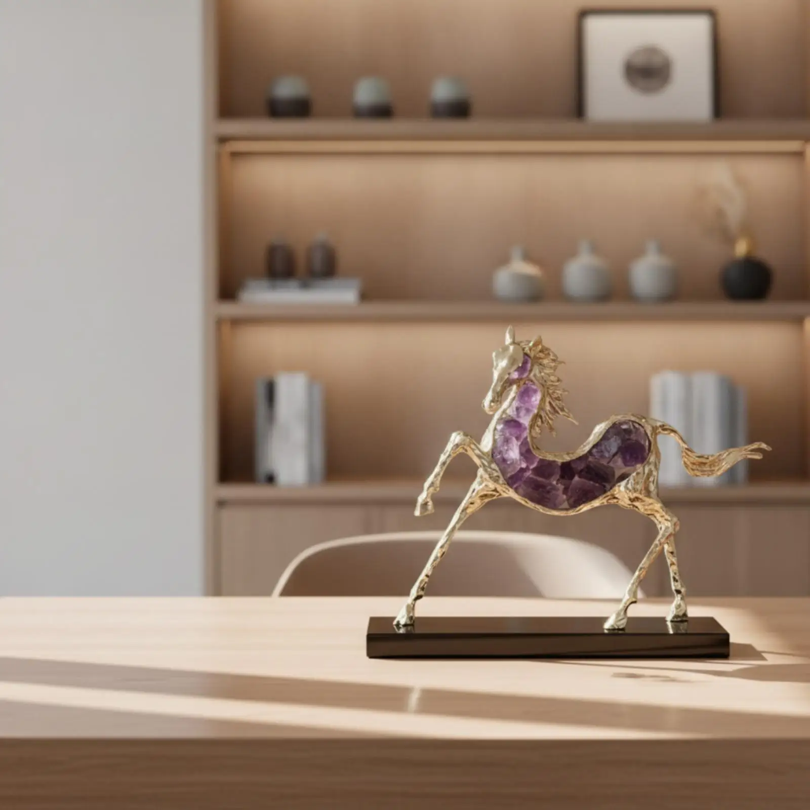 Escultura de Caballo con Cristales y Acabado Metálico Moderno - imagen 2