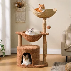 Árbol rascador para gatos con gran cesta de mimbre y hamaca