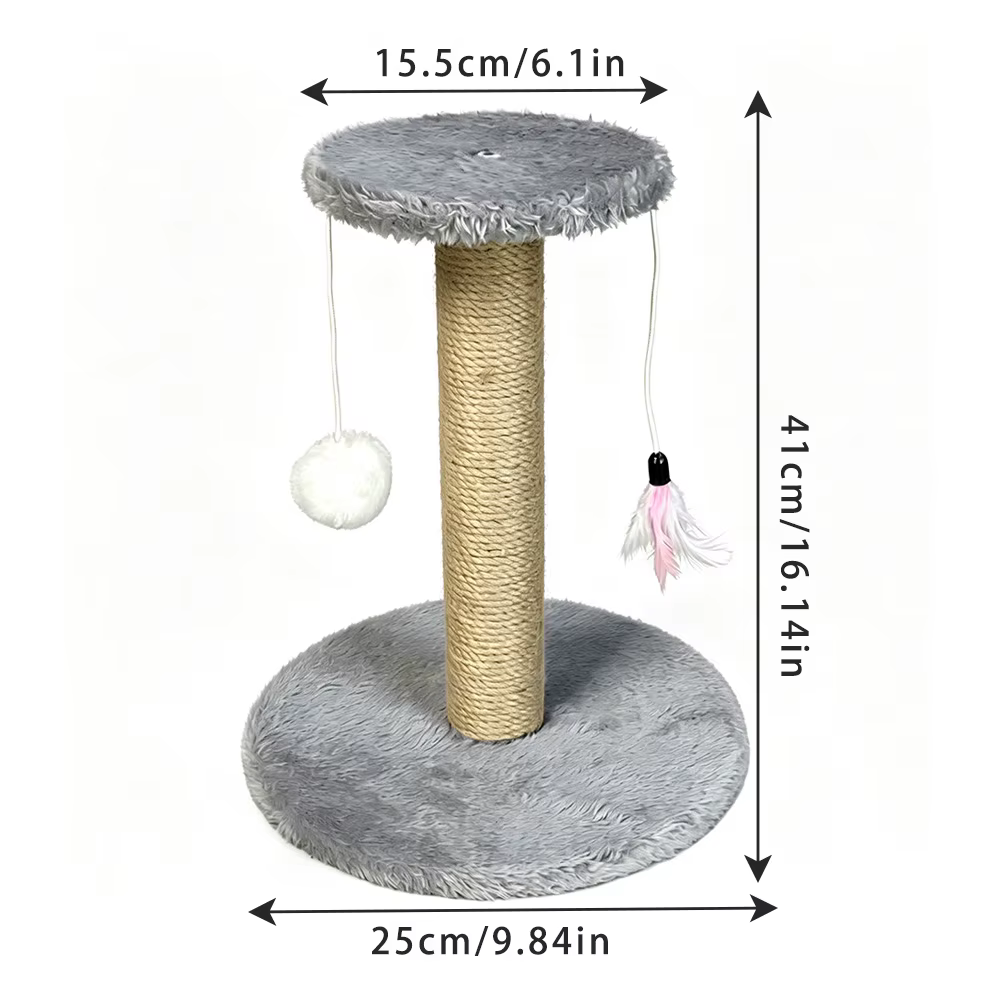 Rascador torre sisal natural para gatos con pompones y plumas - imagen 3