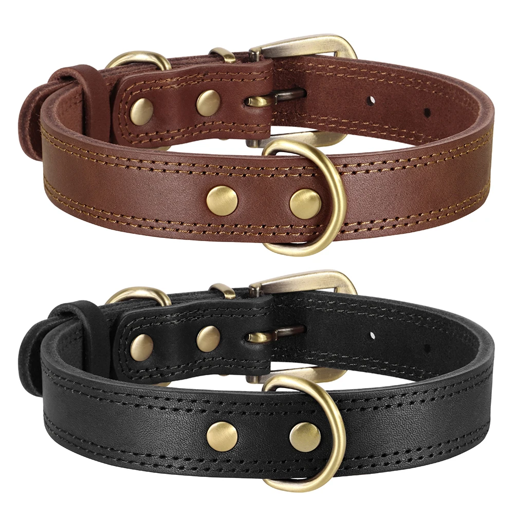 Collar de piel negra para perros grandes