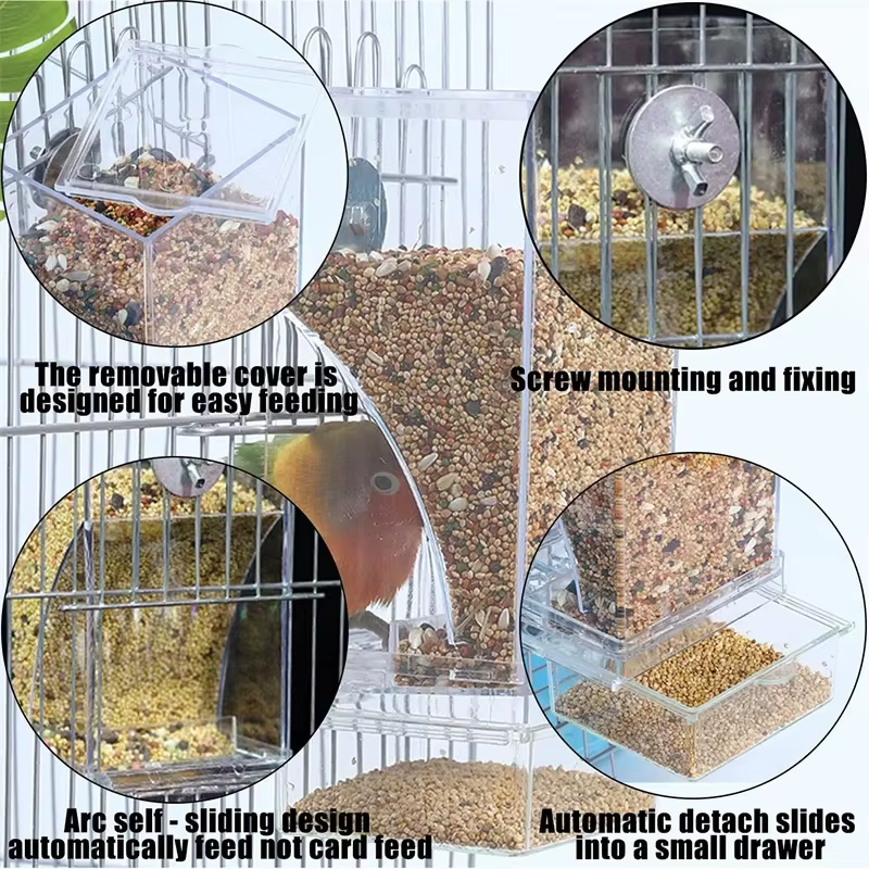 Comedero automático para aves de acrílico transparente anti-derrames - imagen 5