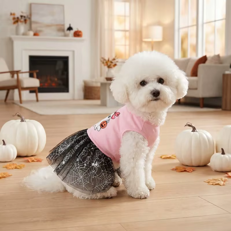 Tutú rosa Halloween para perros y gatos – Falda tul y arañas - imagen 2