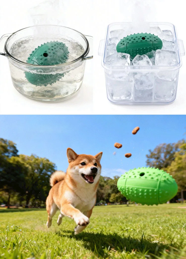 Juguete de goma con forma de balón de rugby para perros
