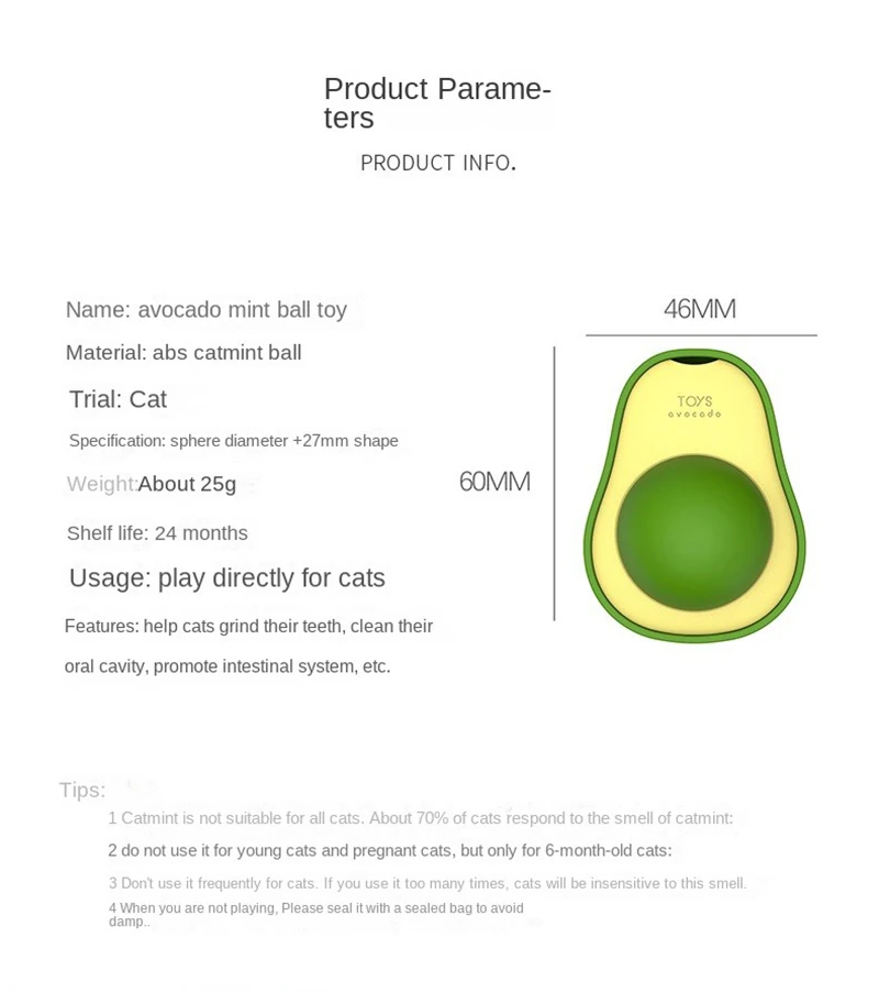 Bola de hierba gatera de aguacate en forma de aguacate