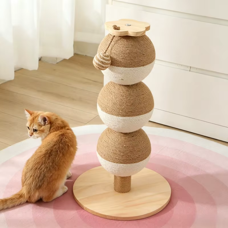 Rascador Vertical para Gatos de Madera y Sisal con Juguete Colgante - imagen 5