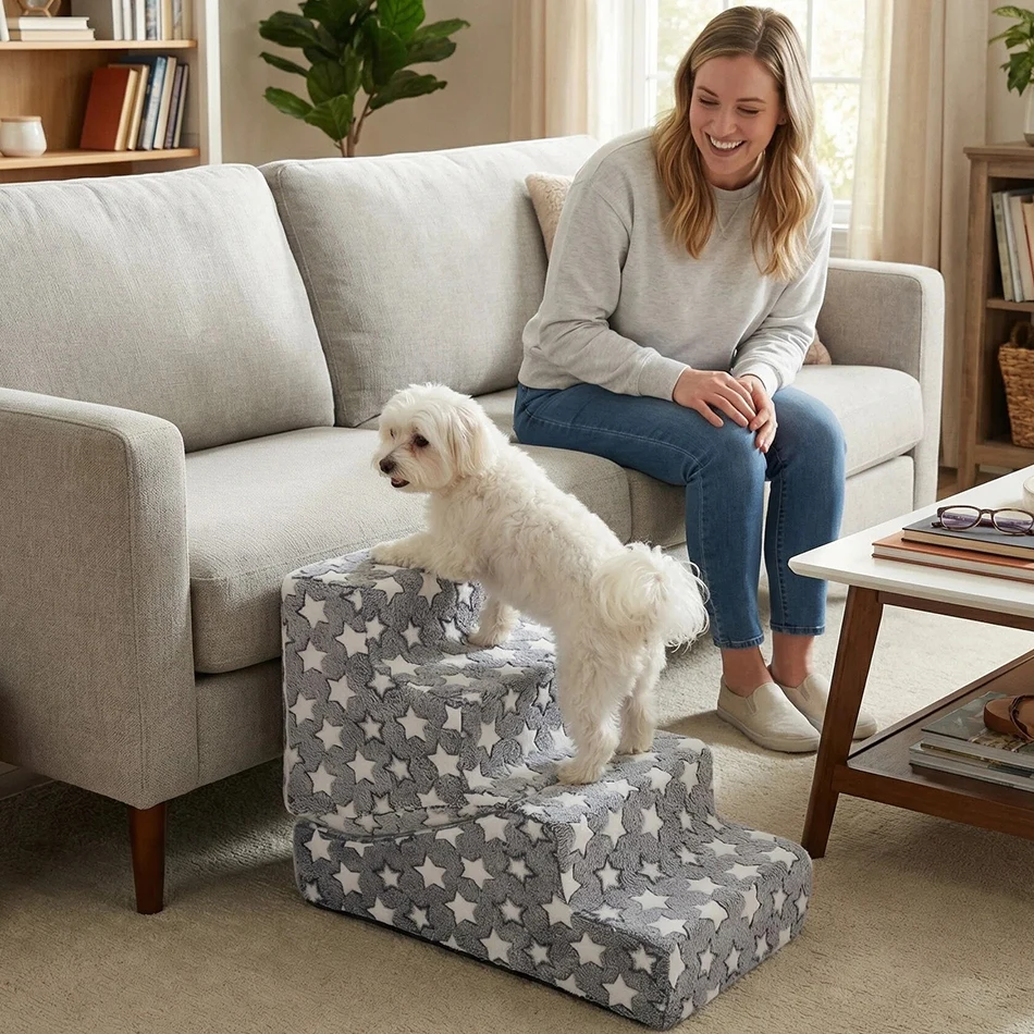Escalera plegable para perros y gatos de 3 peldaños, sofá cama - imagen 2