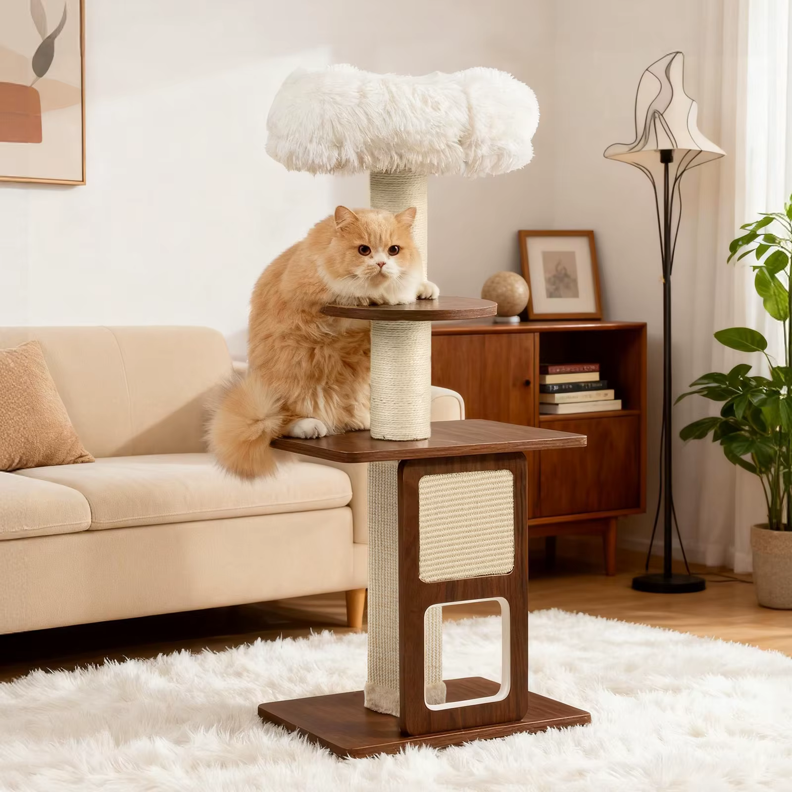 Árbol para gatos mediano con escalera, multinivel y postes rascadores