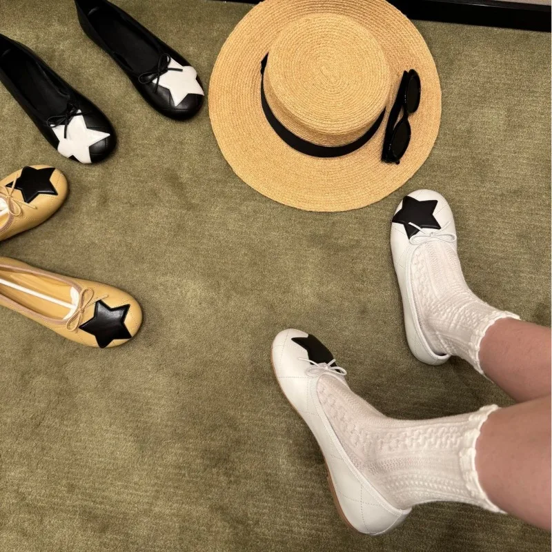 Bailarinas Mujer Cuero Suave Lazo Estrella – Zapatos Moda Punta Redonda - imagen 2