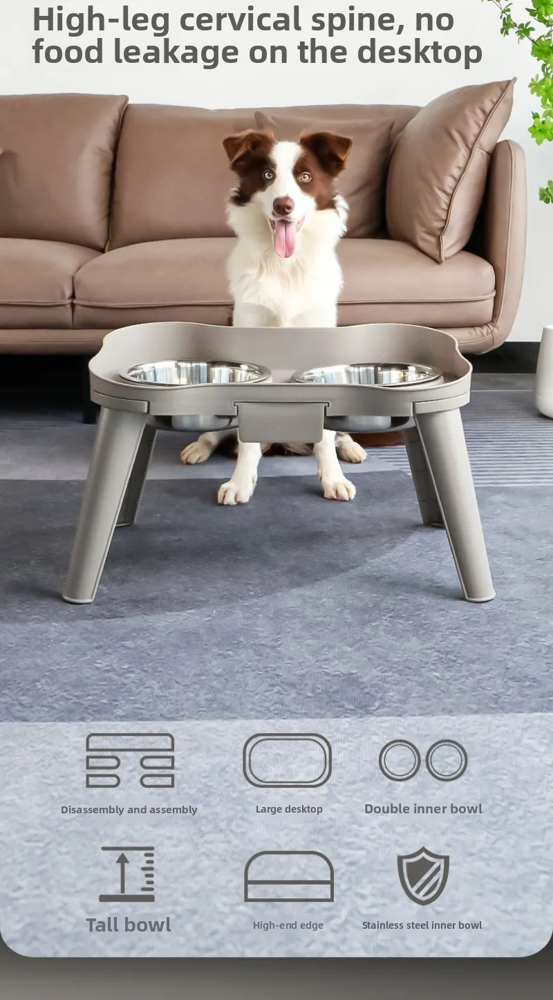 Diseño elevado con soporte y doble cuenco