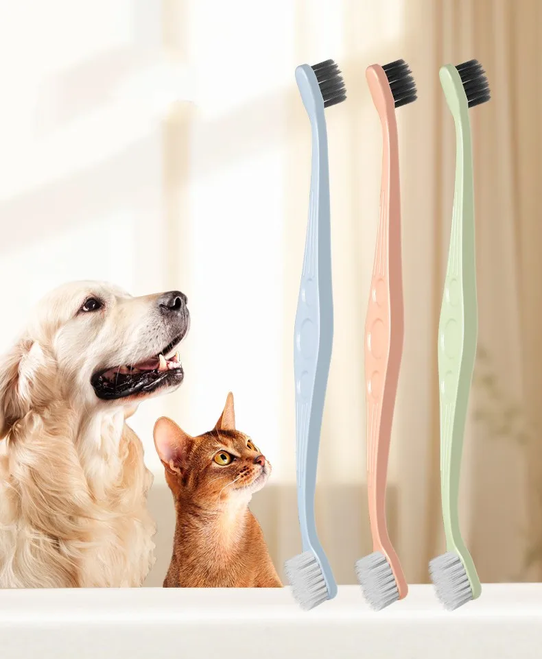 Cepillo de dientes para perros doble cabezal vista completa