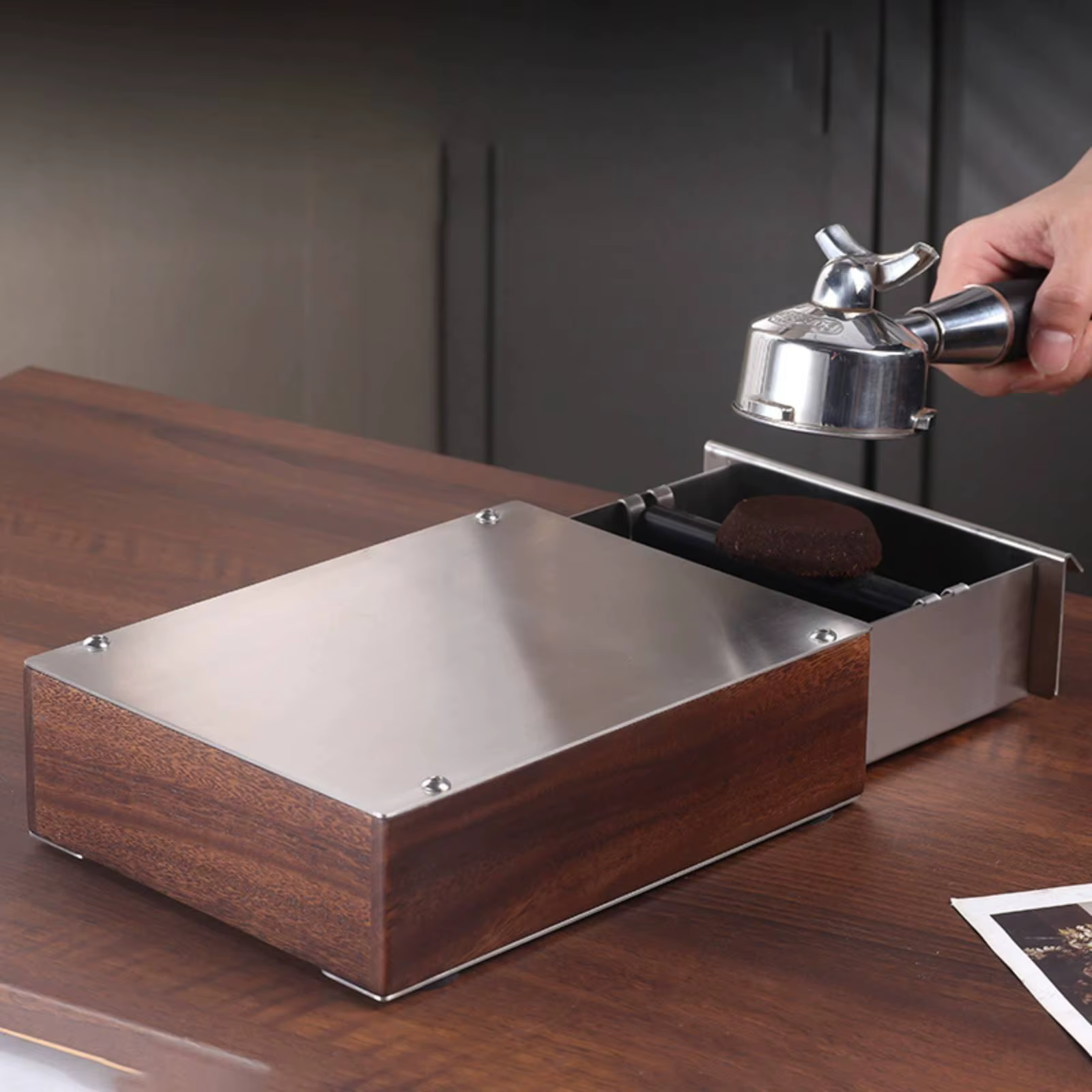 Contenedor posos café espresso con cajón – Estilo nogal - imagen 4