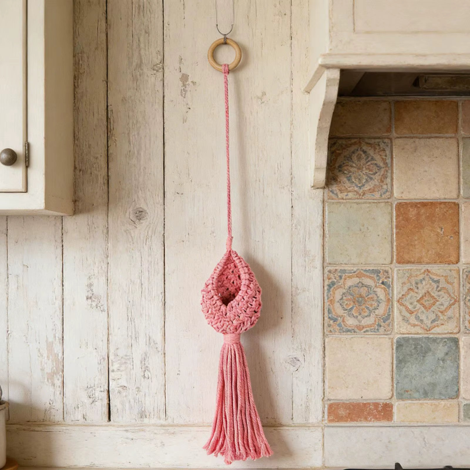 Soporte macramé colgante para plantas con cuerda de algodón, estilo boho