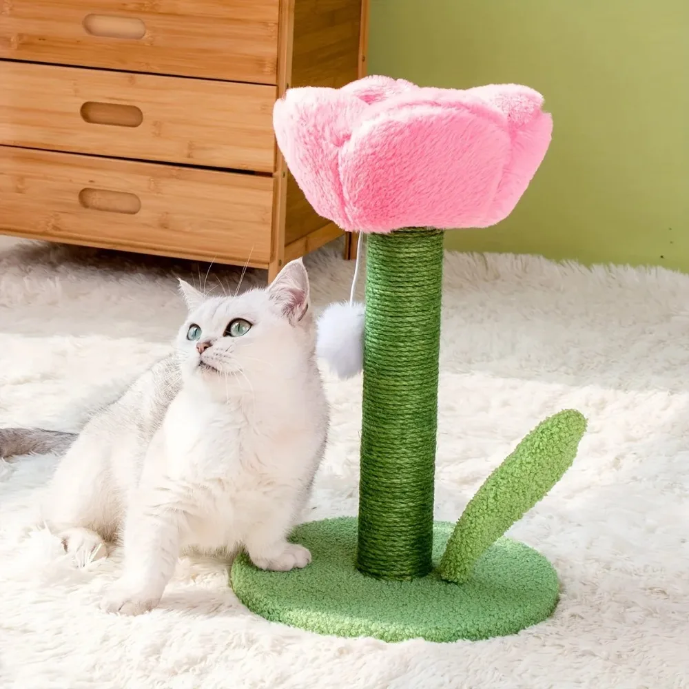 Rascador gato tulipán con flores y pelota colgante