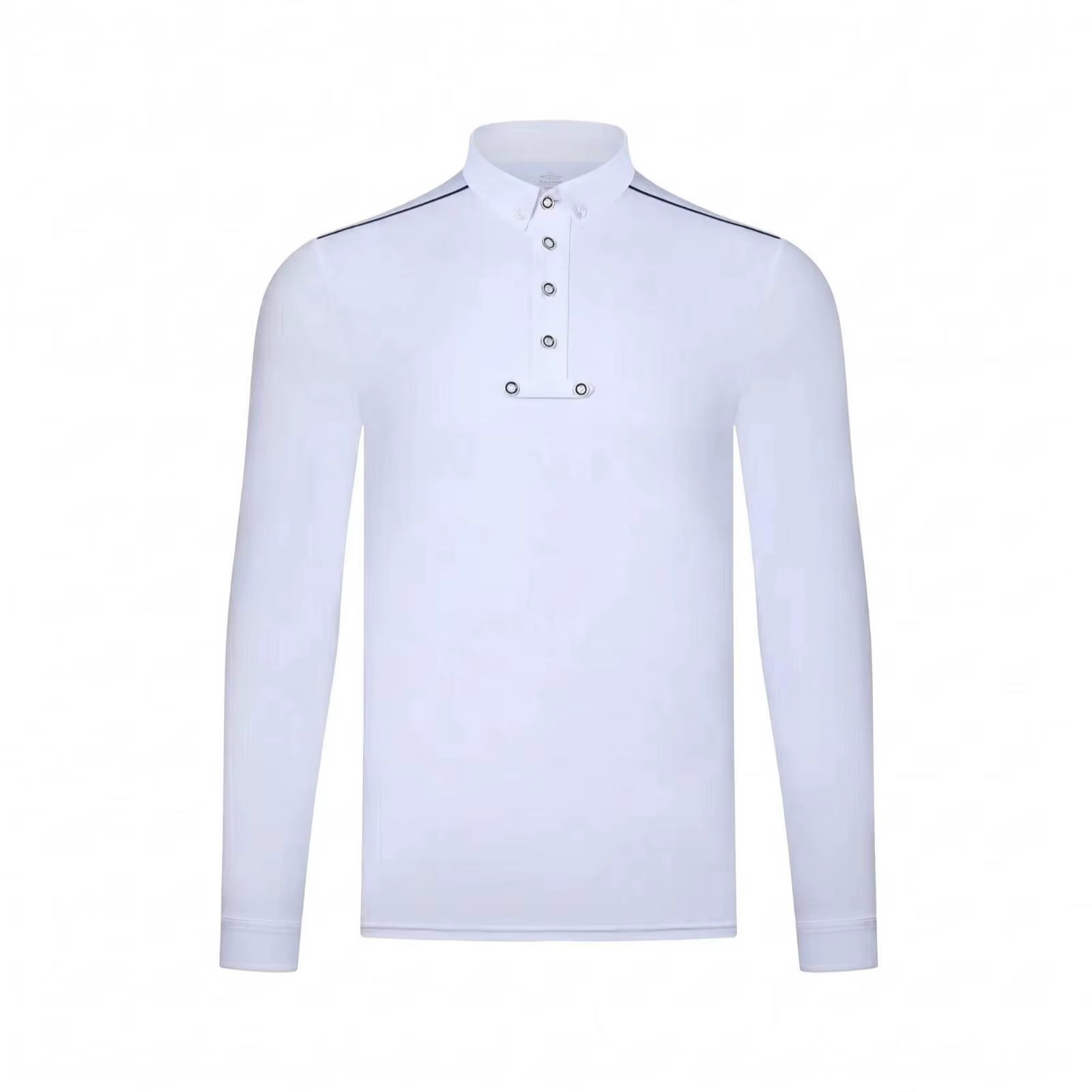 Polo ecuestre elástico de manga larga para hombre con cuello alto