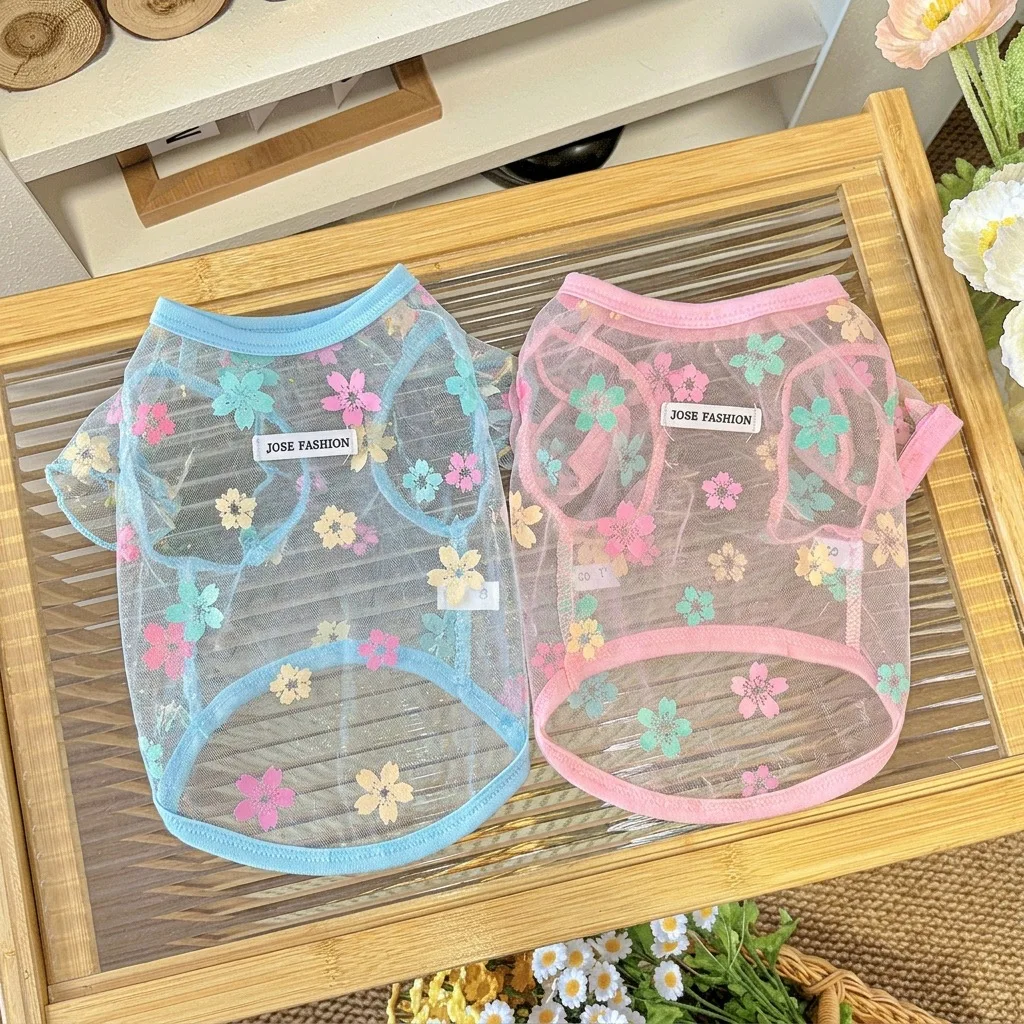 Chaleco solar transpirable para perros y gatos con malla floral - imagen 2