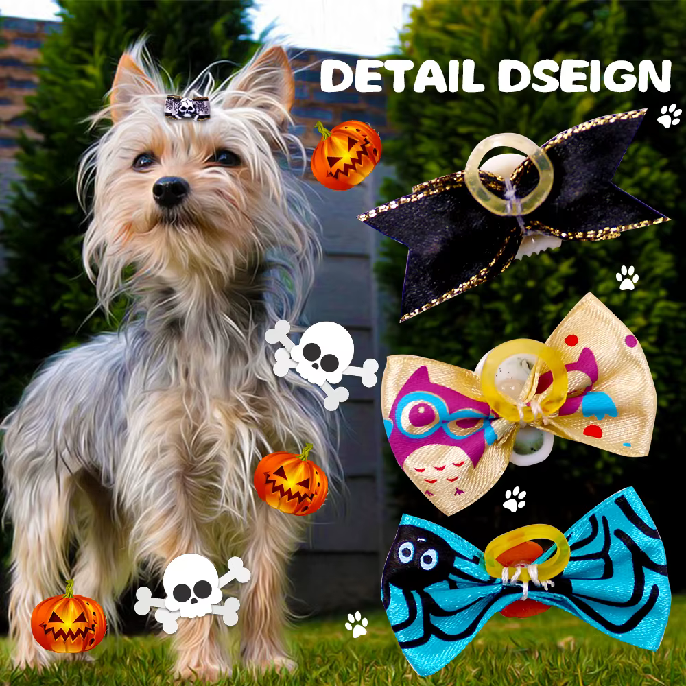 Lazos para perros pequeños Halloween con calavera y calabaza - imagen 4