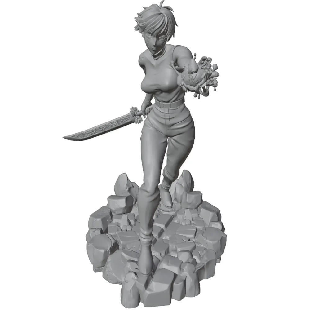 Figura de personaje anime gris impresa en 3D para decoración