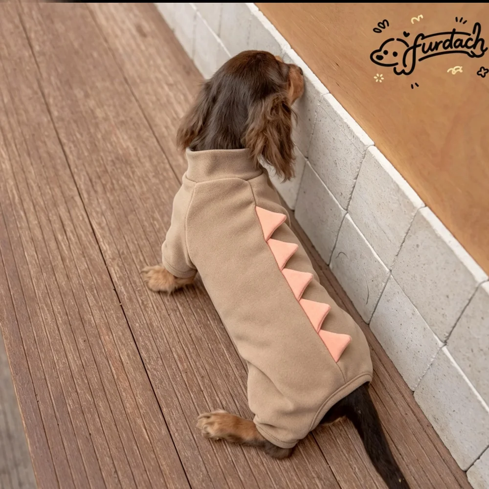 Sudadera forro polar dinosaurio para perro salchicha: cálida verde azul - imagen 5