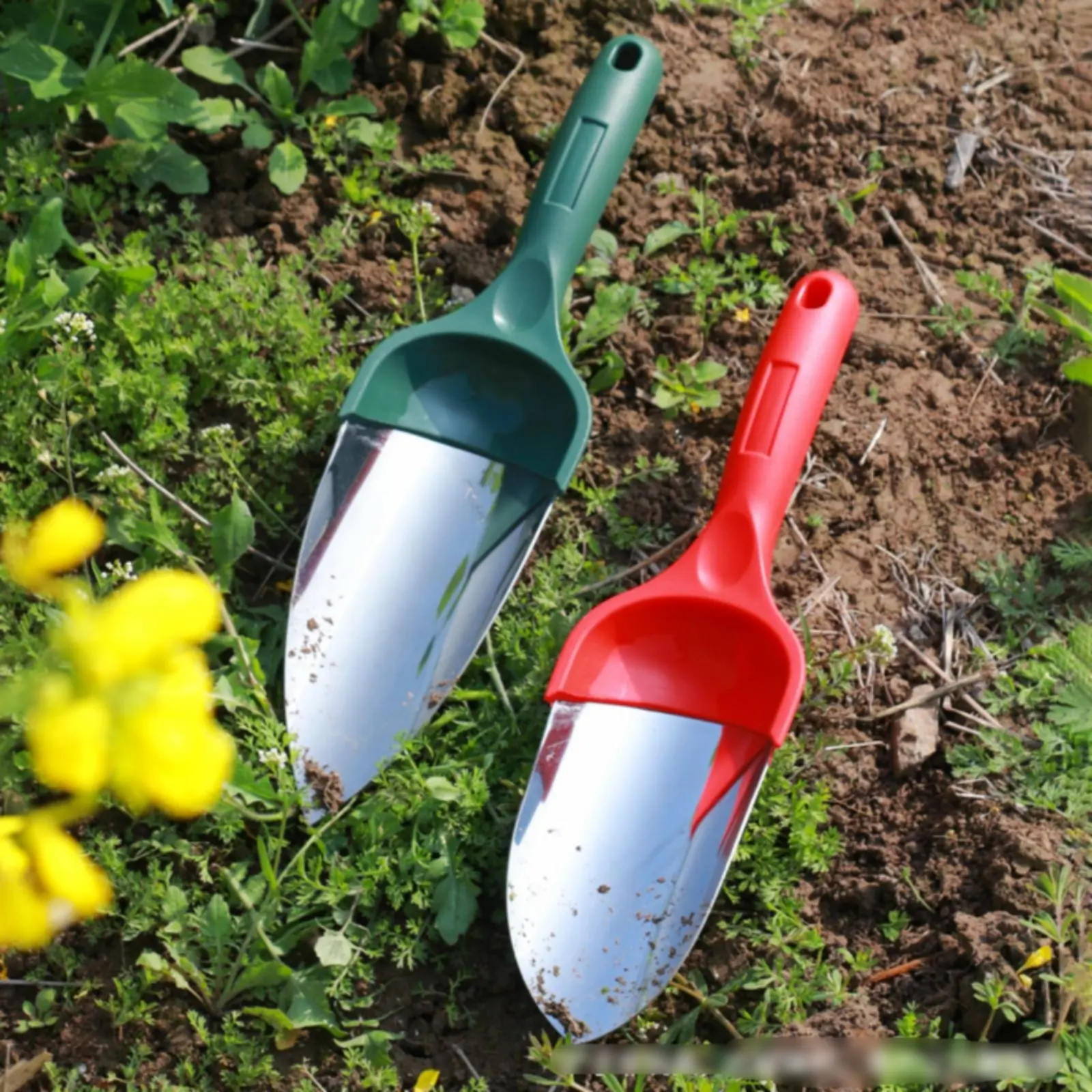 Pala de jardín de acero inoxidable, duradera y fácil de limpiar