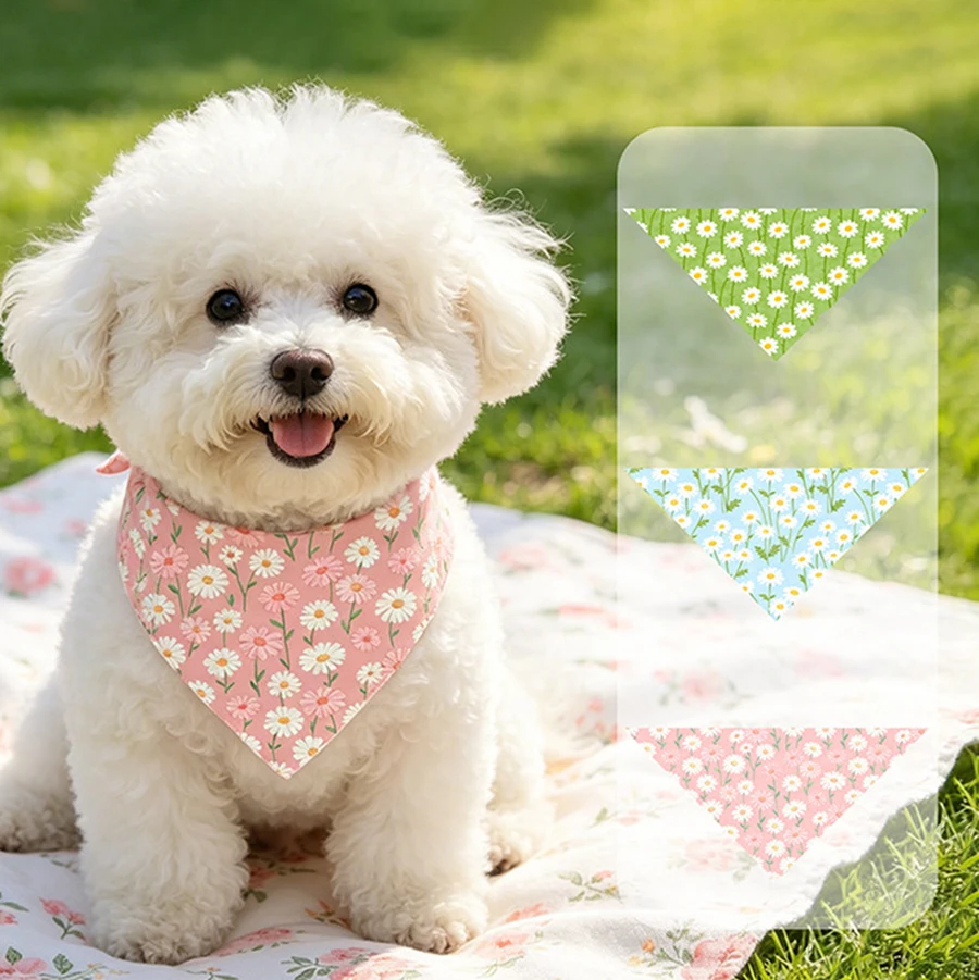 Pañuelo floral para mascota con patrones de flores primaverales