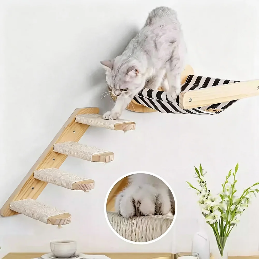 Hamaca de pared para gatos – Escalones y rascador de sisal - imagen 3