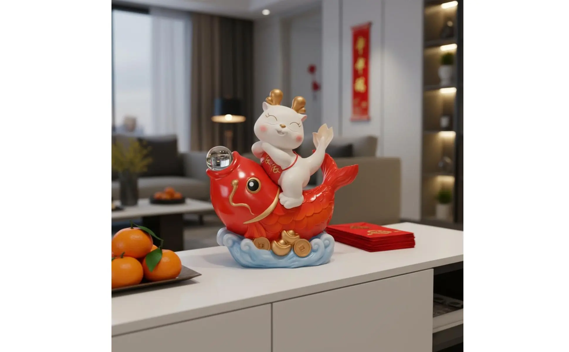 Estatuilla de koi acuático en resina con acabado brillante
