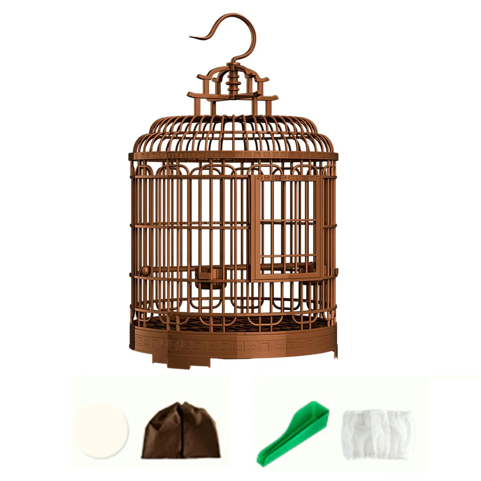 Jaula colgante para pájaros con posadero y juguetes